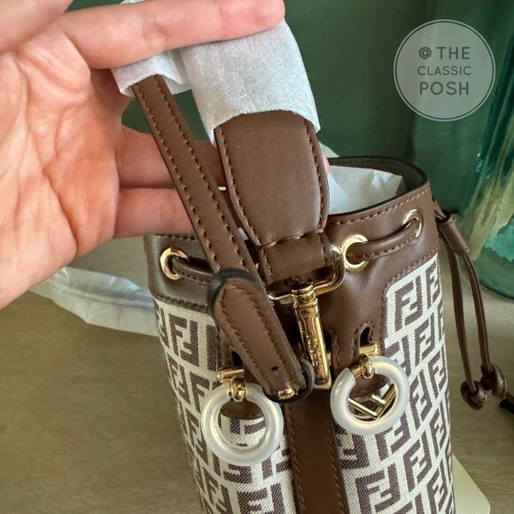 New Fendi Mini Mon Tresor Brown Fabric Mini Bucket Bag - Picture 11 of 11